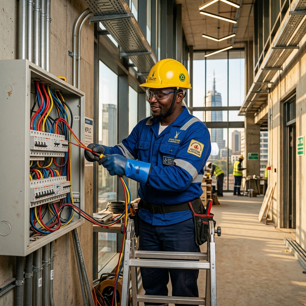 Certified electrician installing wiring in Nakuru Kenya